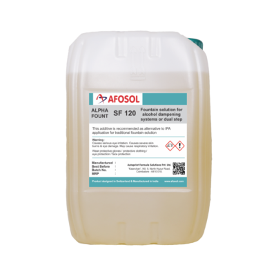 afosol sheet fed alpha fount SF120 product 20 litre can for alcohol dampening systems and oil-based inks